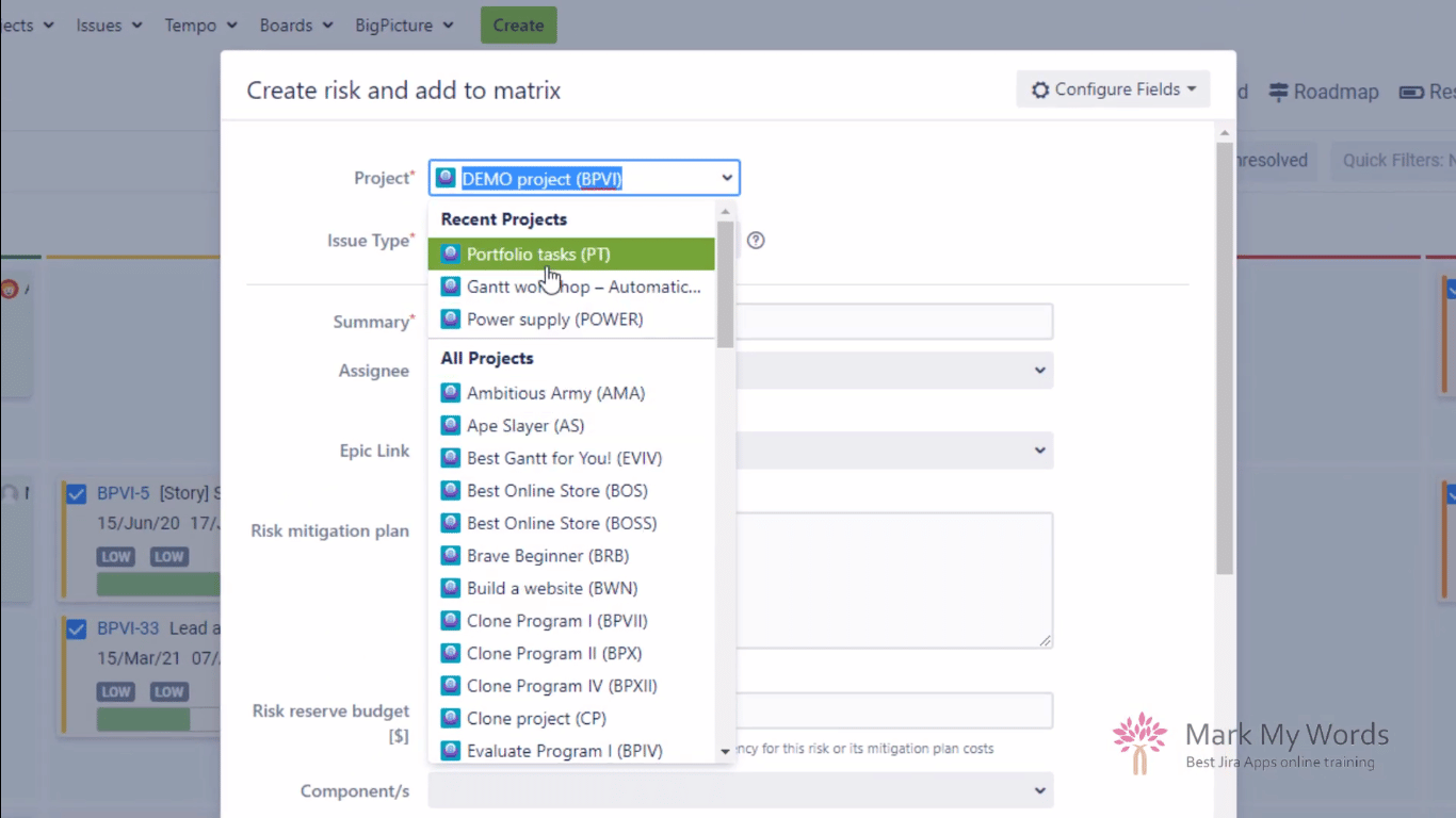Risk Management in Jira using BigPicture » Genius Gecko