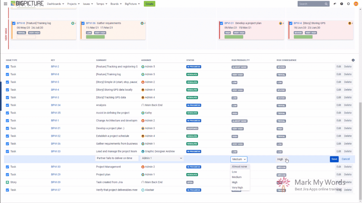 Risk Management in Jira using BigPicture » Genius Gecko